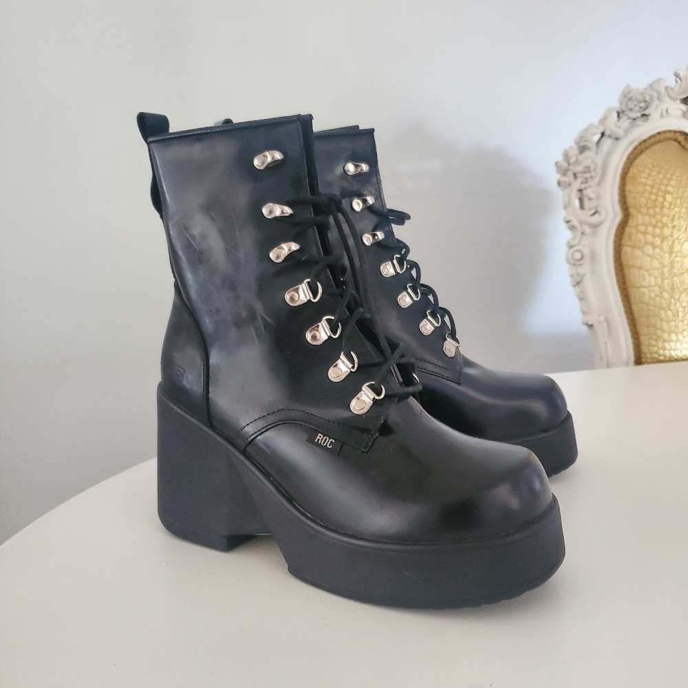 ROC Australia platform chunky heel boots with rivets $248 new goth grunge